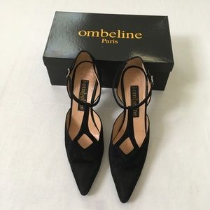OMBELINE Vintage Suede Formal Evening Heels Black Size 9.5